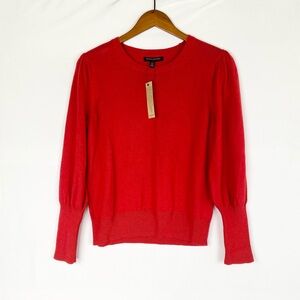 NEW Banana Republic RED puff‎ Sleeve Cotton Knit long Sleeve Sweater Petite M